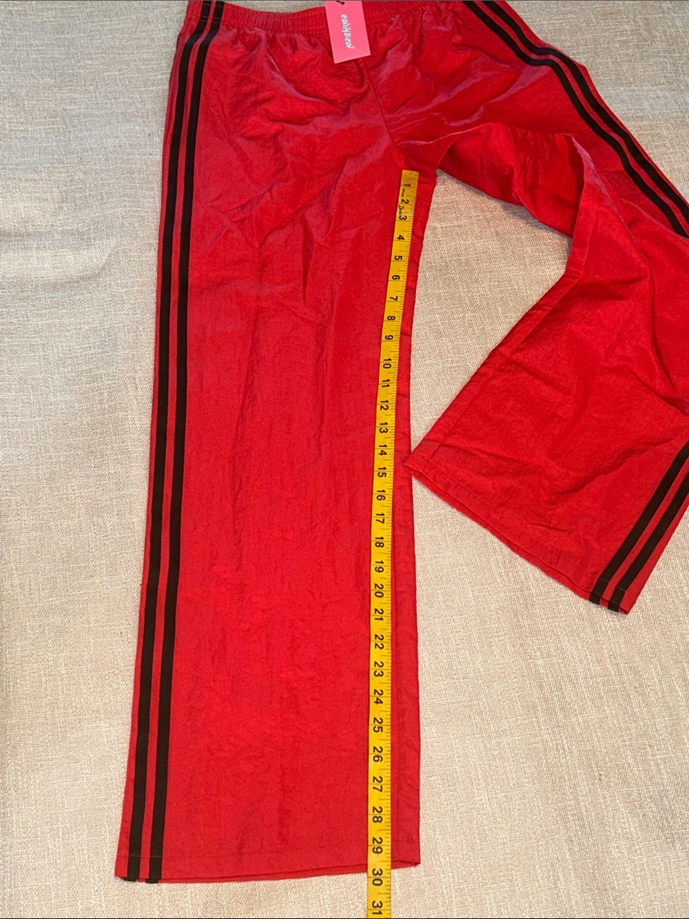 Edikted Red Sweatpants with Black Side Stripes - Picture 3 of 6